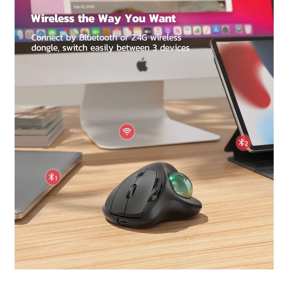 Ergonomic Black Wireless Trackball Mouse